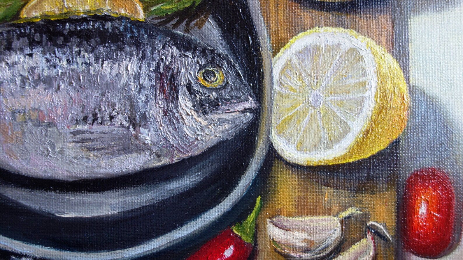 Fish Cooking Oil Painting Original Art Still Life Food Artwork Etsy