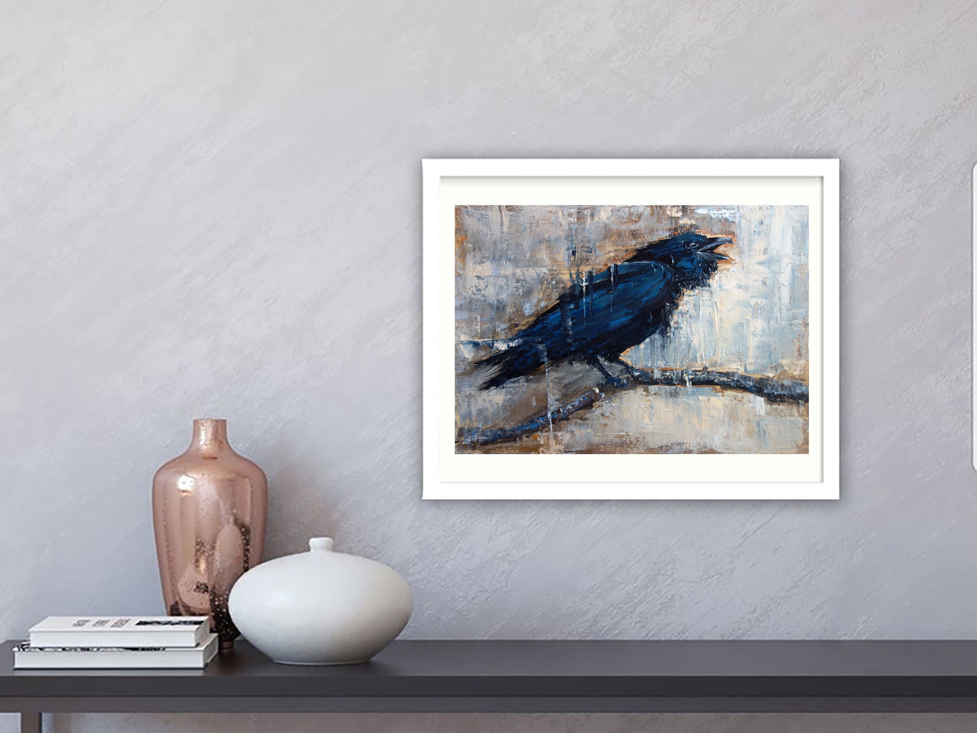 Crow Oil Painting Original Art Black Bird Artwork Animal | Etsy