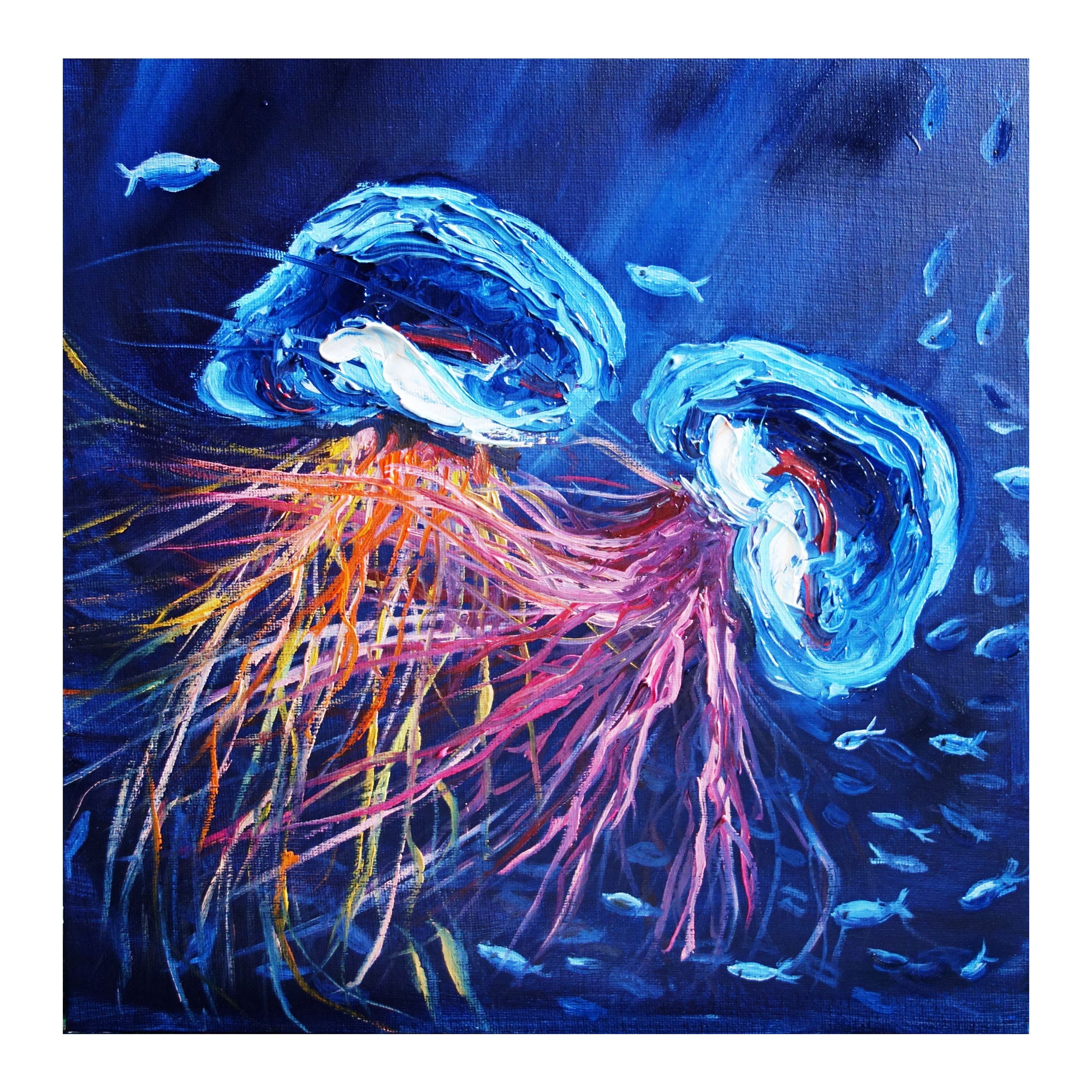 Jellyfish Oil Painting Original Art Sea Fish Artwork Seascape Etsy