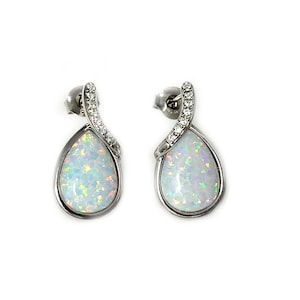 White Opal Stunning 10X12 Pear Shape Earrings .925 Sterling Silver