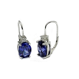 Tanzanite Lever-back Earrings with White Sapphire Accents  Sterling Silver