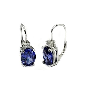 Tanzanite Lever-back Earrings with White Sapphire Accents  Sterling Silver