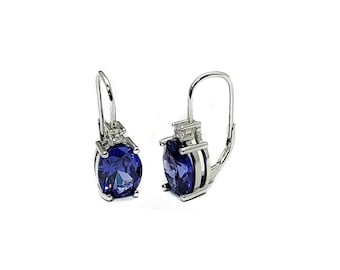 Tanzanite Lever-back Earrings with White Sapphire Accents  Sterling Silver