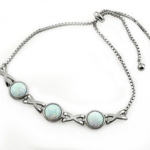 White Opal Slider Three 8mm Adjustable Infinity Bracelet, Sterling Silver