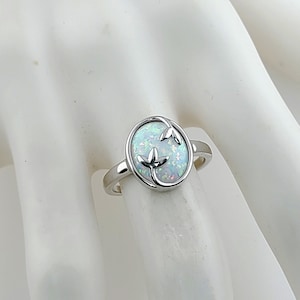 Stunning White Opal Olive Leaf Ring.  .925Sterling Silver.