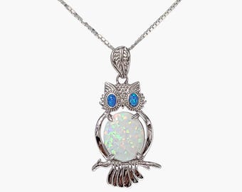 Collier Chaîne Boules + Pendentif Hibou Argenté Strass Blanc 46cm - Occasion Bon état