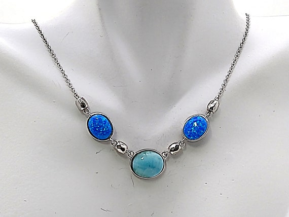 Blue Opal and Larimar Center Necklace. 18