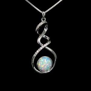 Stunning White Opal Necklace With White Sapphire Accents .925 Sterling Silver.