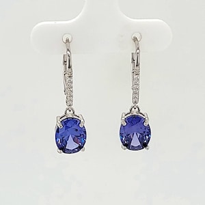 Tanzanite Lever-back Dangle Earrings with White Sapphire Accents,  Sterling Silver