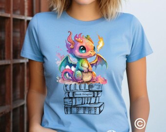 Fantasy Book Dragon Shirt, Book Lover Shirt, Cute Bookish Shirt, Fantasy Readers Shirt, Bibliophile Shirt, Rainbow Dragon Tee, Bookish Merch