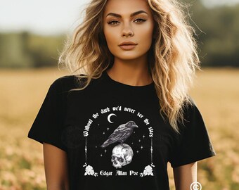 Camiseta de Edgar Allan Poe, camiseta "Sin oscuridad nunca vemos las estrellas", camiseta de Dark Academia, camiseta de Bookish, camiseta de Reader, merchandising de Bookish