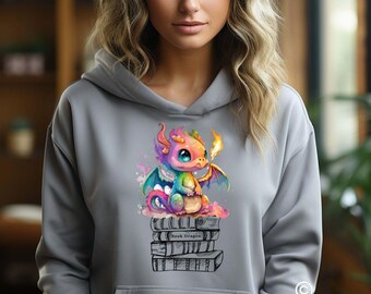 Fantasy Book Dragon Hoodie, Book Dragon Shirt, Book Lover Shirt, Cute Dragon Shirt, Fantasy Bookish Shirt, Fantasy Reader Shirt, Book Merch