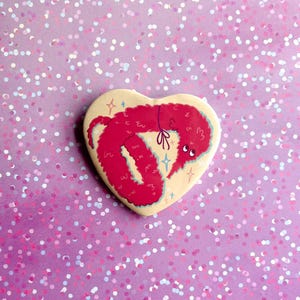 Worm on a String Heart Button Pin