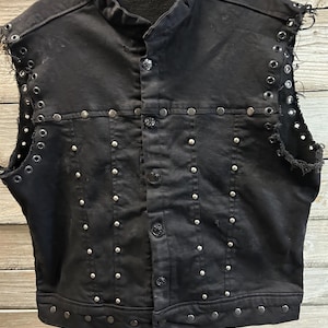 Men&#39;s  Black Denim Vest with Studs and Grommets