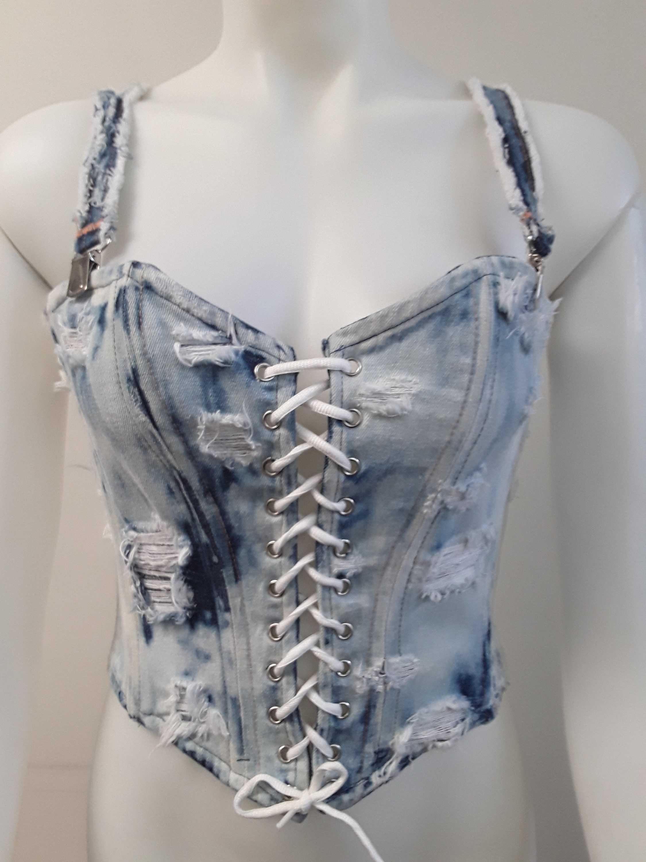 Denim Lace Up Corset Top Etsy