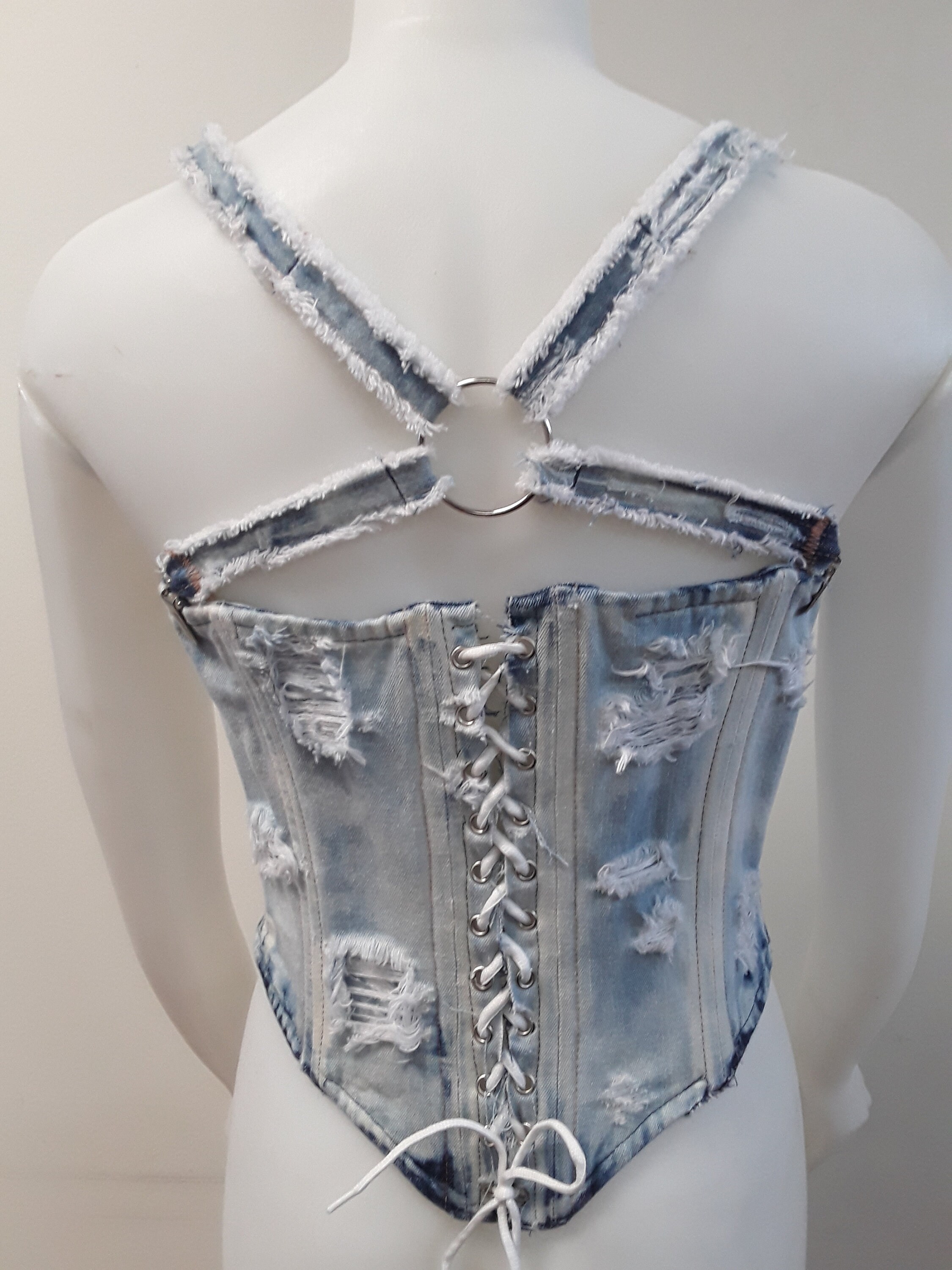 Denim Lace Up Corset Top Etsy