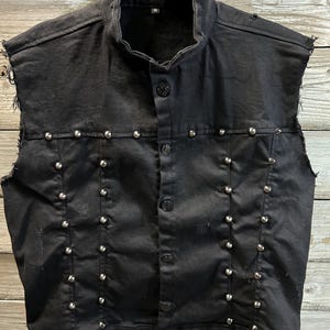 Men&#39;s  Black Denim Vest with Studs