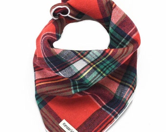 Spoilt Rotten Pets Red Tartan Scottish Royal Stewart Kilt Dog Bandana Any Name Custom Printed Personalised Pet Gift Accessory Scarf Dog Cat