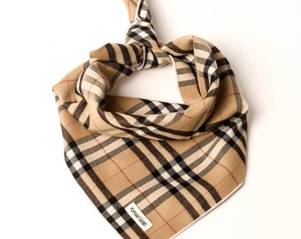Plaid Dog Bandana with Fringe Dog Bandana Red and Tan Plaid