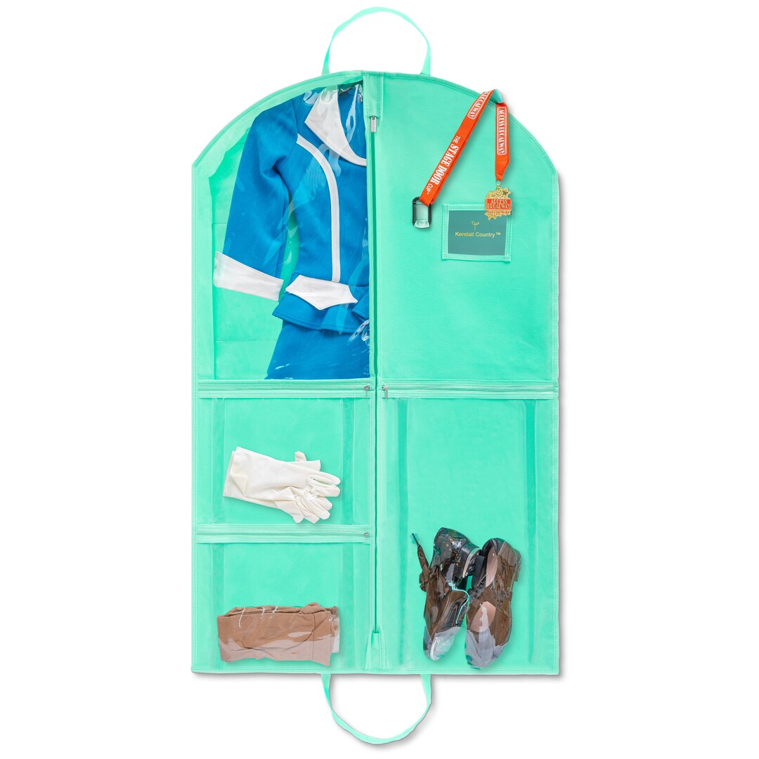 Seafoam teal Costume Garment Bag With Pockets for Dancers for Recitals