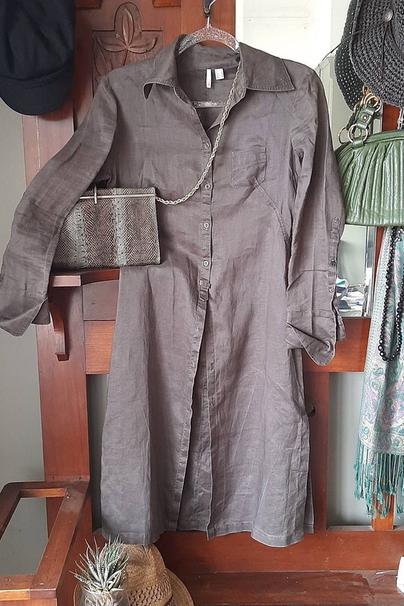 Linen Shirt Dress * Khaki Shirt Dress * Long Linen