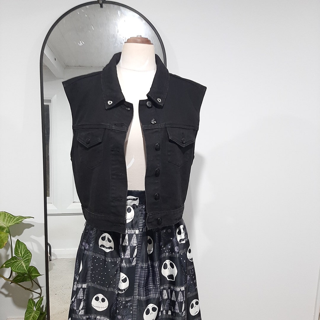 Womens Black Denim Vest Size 16 Etsy