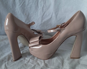 Unique Patent Leather Nude/Blush Sky High Heels Size 6