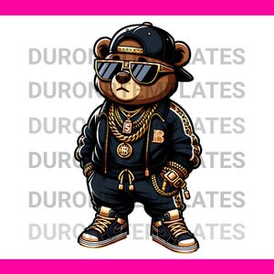 Hip Hop Teddybär Png-Download Sublimation, Shirt-Design, lustige Streetwear-Kleidung, digitaler Download PNG, JPEG-Vorlage Sublimation,