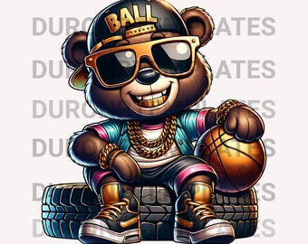Hip Hop Teddy Bear Png, Funny Basketball Apparel, Black pride png, Digital Download PNG, JPEG Template Sublimation,
