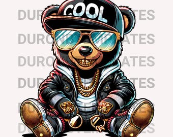 Hip Hop Bear Png, Funny Streetwear Apparel, Black pride png, Digital Download PNG, JPEG Template Sublimation,