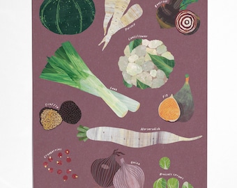 Winter Vegetable Illustration Print – Kitchen Art, Foodie Gift