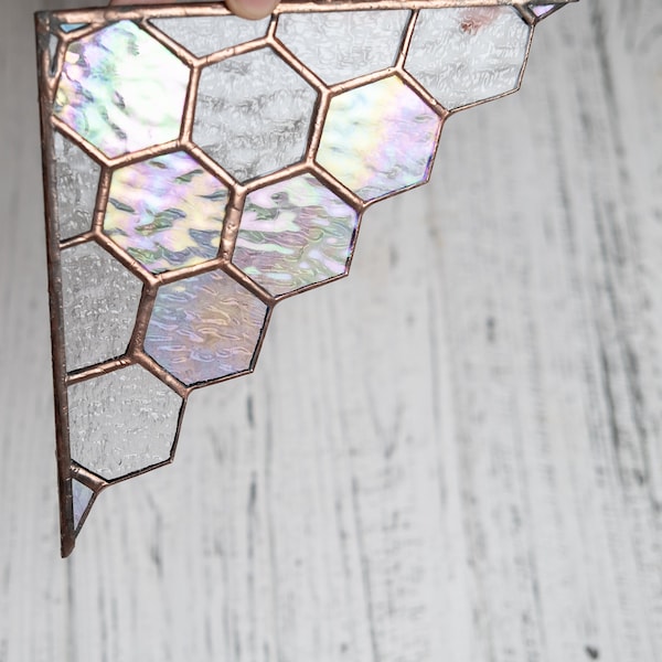 Honeycomb Stained Glass Corner - Stained Glass Honeycomb - Nature Lover Gift - Spring Home Décor - Handmade Honeycomb