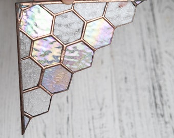Honeycomb Stained Glass Corner Decor - Handmade Window Ornament