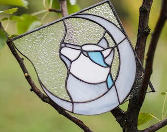 Wolf Stained Glass-Moon Stained Glass-Stained Glass Blue Wolf Suncatcher