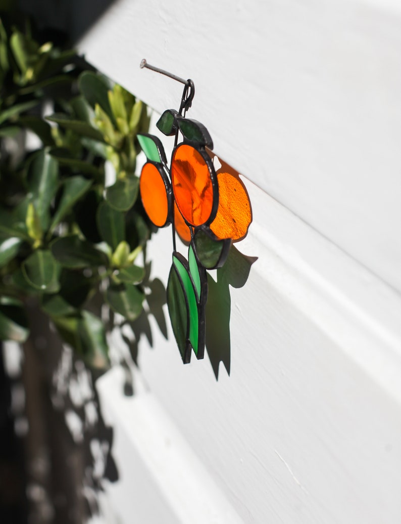 Orange Branch Stained Glassstain Glass Ornament Leaves Etsy