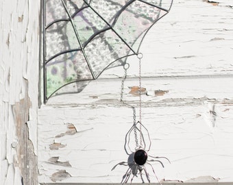 SPIDER WEB CORNER - Spider web Stained Glass - Charm Spider Web - Inspired By Nature - Spider Web Décor