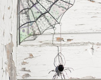 Stained Glass Spider Web Corner Decor - Nature Inspired Charm
