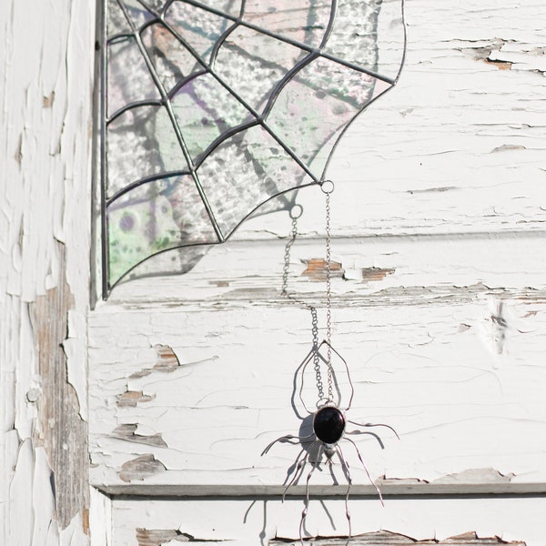 Coin toile d'araignée - vitrail toile d'araignée - toile d'araignée charme - inspiré de la nature - décoration toile d'araignée