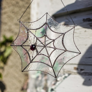 Stained Glass Spider Web Corner Suncatcher: Gothic Halloween Decor