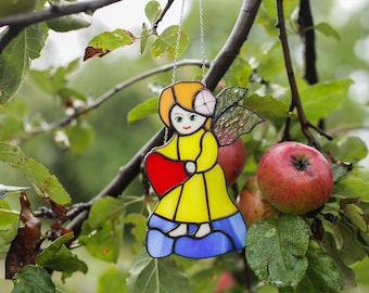Guardian Angel Stained Glass Suncatcher, Ukraine Flag Colors