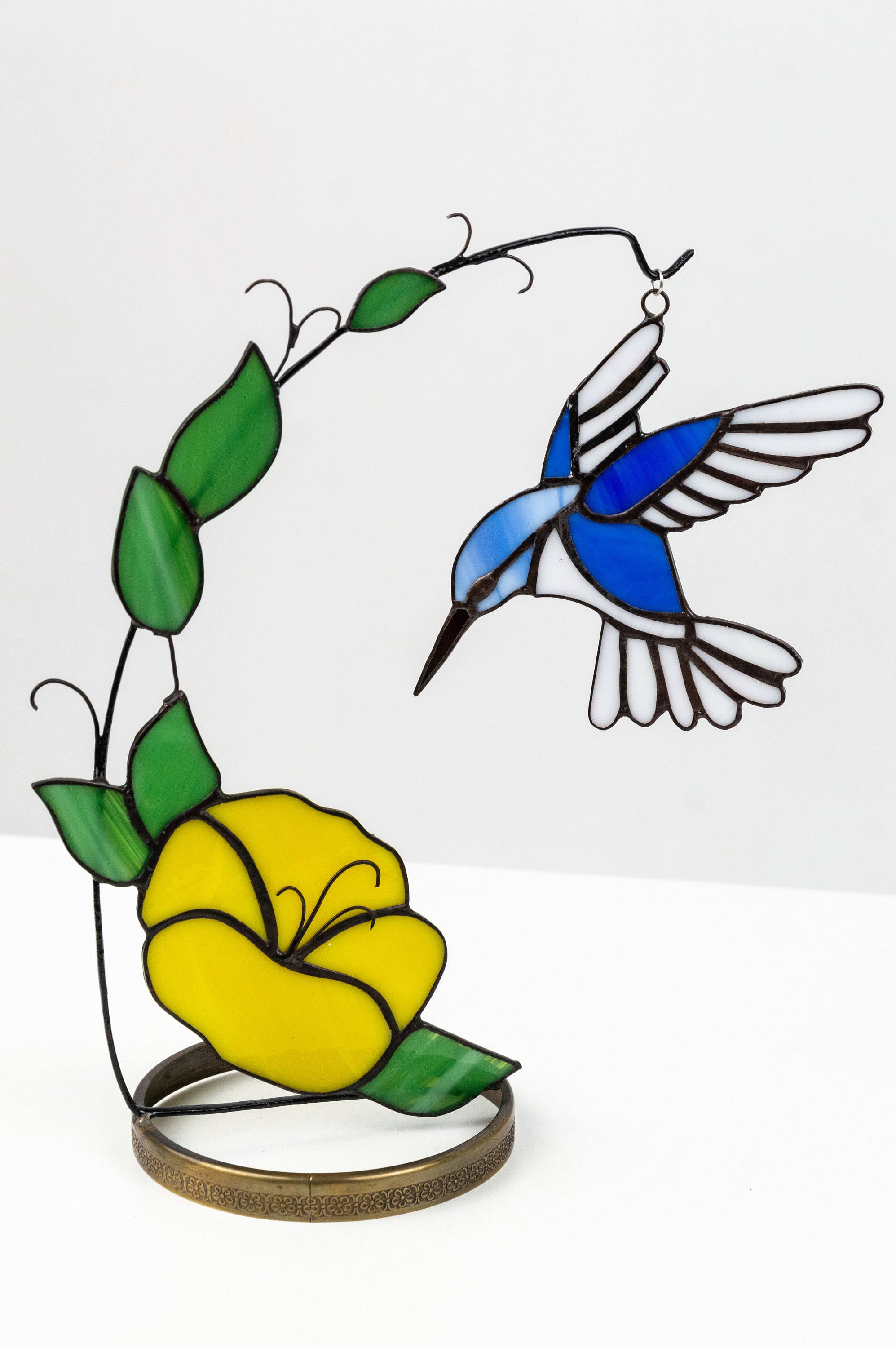 Handmade Stained Glass Bird with Flower: Nature Art