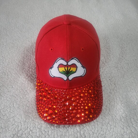 Red Bling Rhinestone Embellished Baseball Cap With Rasta  display picture 2