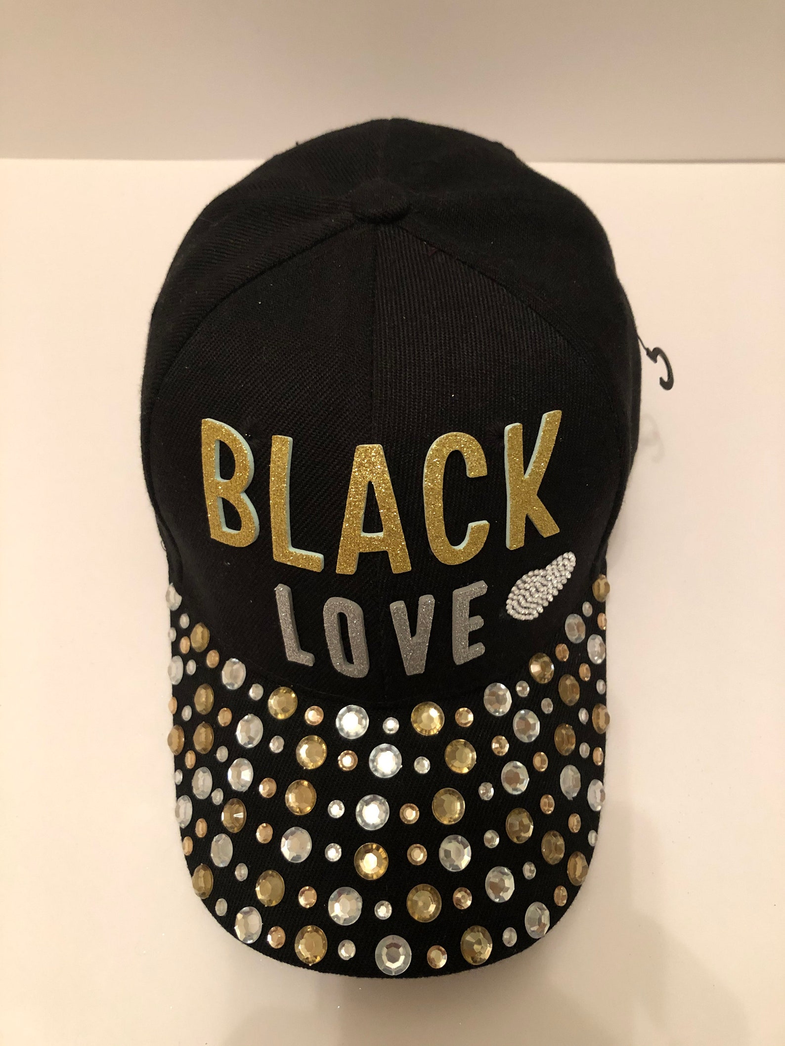 Black 'black Love' 6 Panel Bling Baseball Cap With Etsy