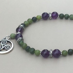 Connemara Marble and Amethyst Celtic Triskelle Bracelet. Made in Ireland