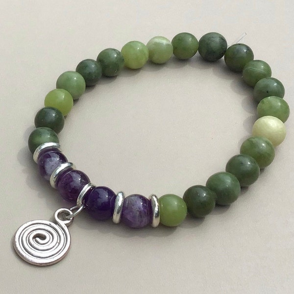 Connemara Marble and Amethyst Spiral Bracelet. Made in Ireland. Celtic bracelet.