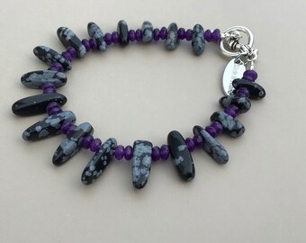 Snowflake Obsidian and Jade Bracelet