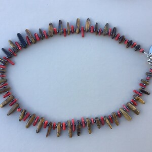 Tigers Eye, Hematite and Coral Necklace