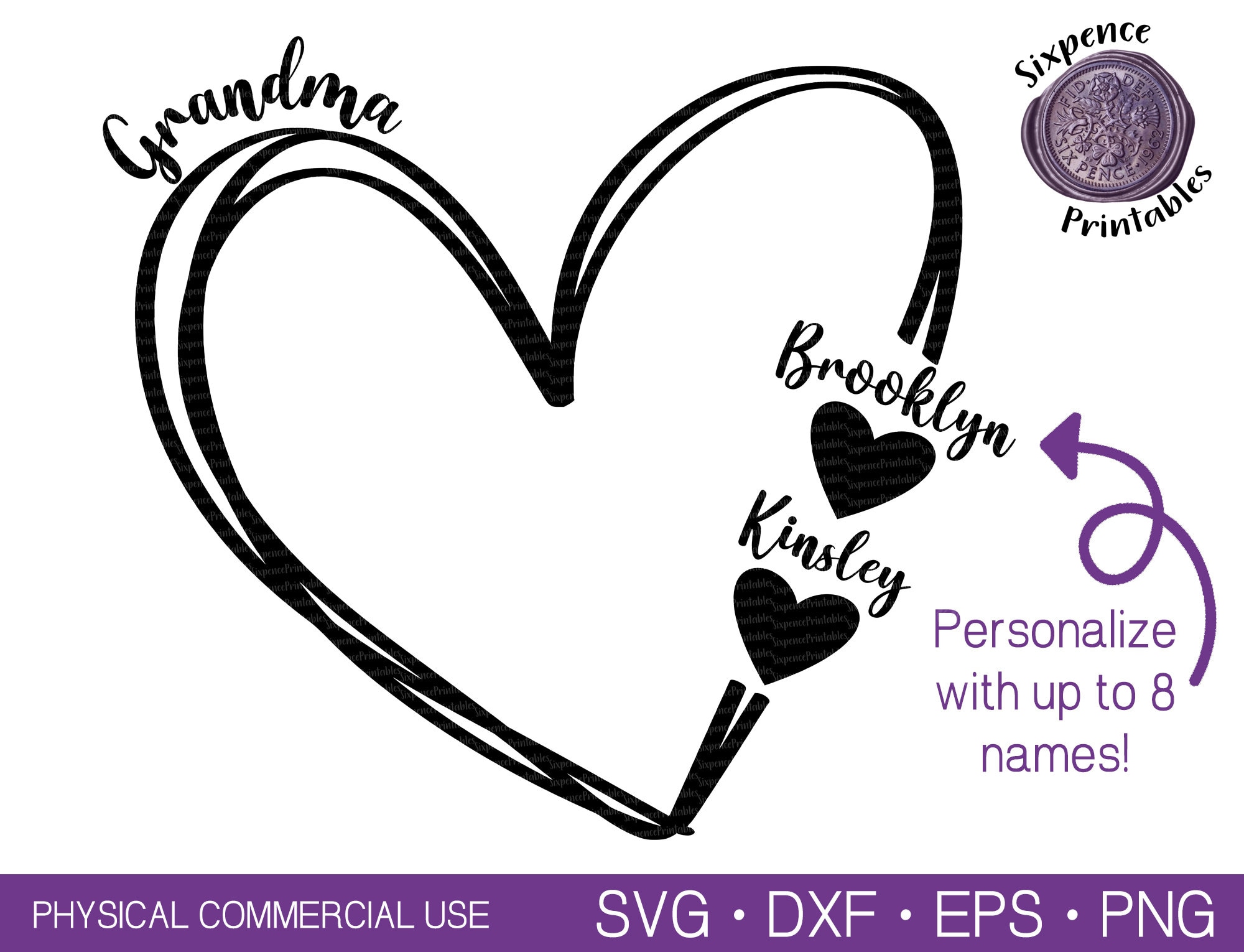 Custom Heart Svg Grandkids Svg Name Svg Scribble Heart Svg
