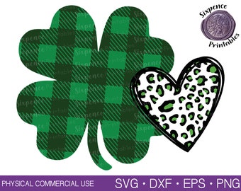 BUFFALO PLAID CLOVER Svg Leopard Heart Svg Buffalo Plaid Svg Four Leaf Clover Svg St Patricks Day Svg Shamrock Svg Clover St Patricks Png