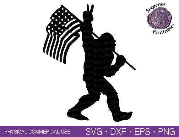 BIGFOOT SVG USA Flag Svg Peace Sign Svg Sasquatch Svg Bigfoot Png Yeti Clipart Peace Hand Svg American Flag Svg Yeti Svg Patriotic Svg